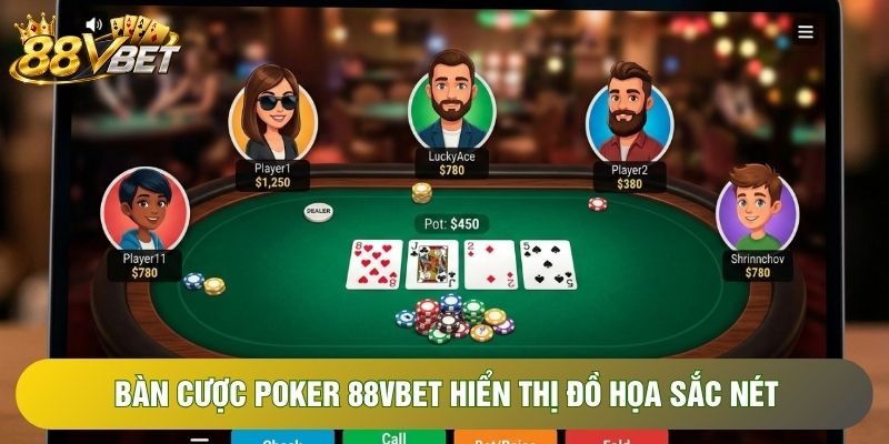 Bàn cược poker 88VBET hiển thị đồ họa sắc nét