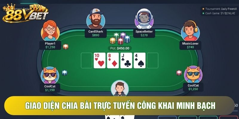 Giao diện chia bài trực tuyến công khai minh bạch